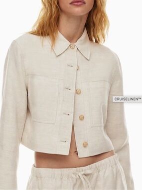 Aritzia Little Cropped Natural Ecru Linen-Blend Button Jacket, XS